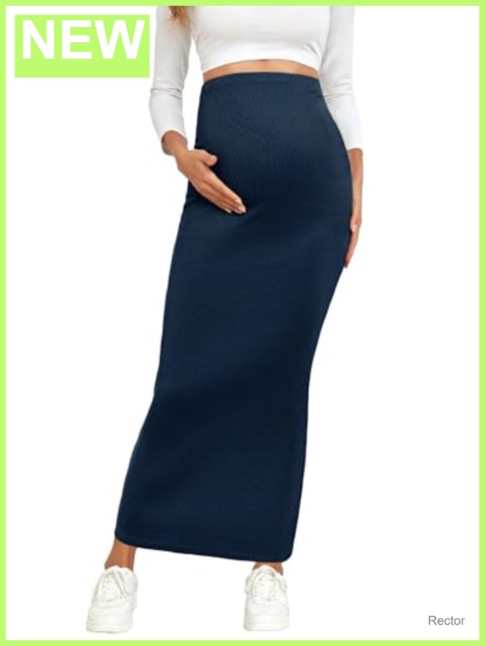 Maternity Rib Knit Maxi Pencil Skirt Adjustable Over Belly Stretch Pregnancy